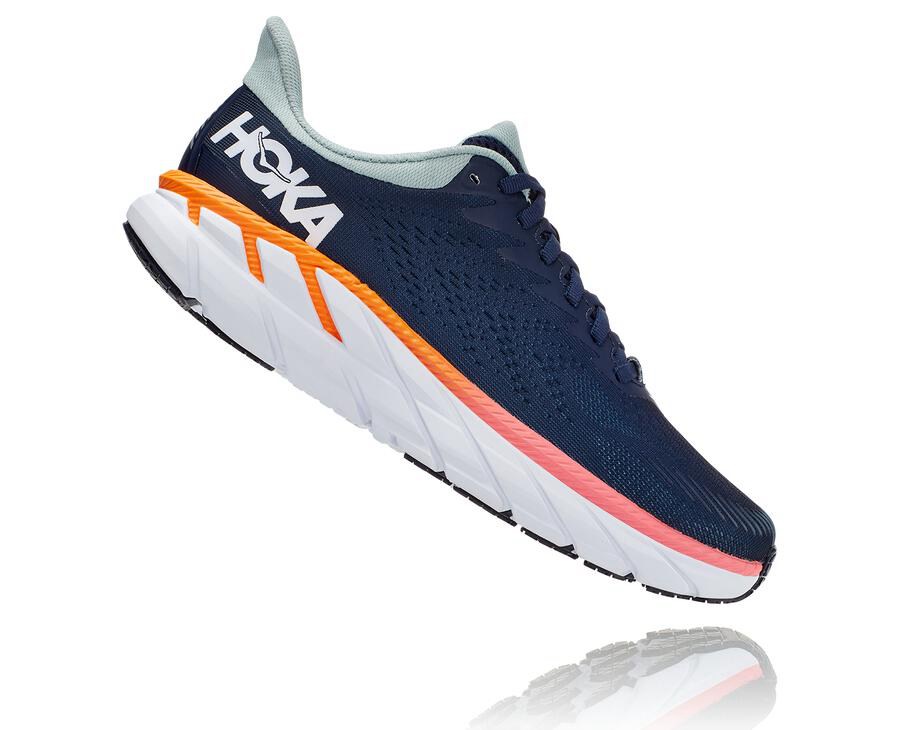 Hoka One One Clifton 7 Löparskor Dam - Marinblå/Vita - WVAGS-9716